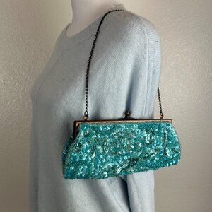 KC Malhan Vintage Beaded Sequin Clutch Purse Made In India Color Twist Lock